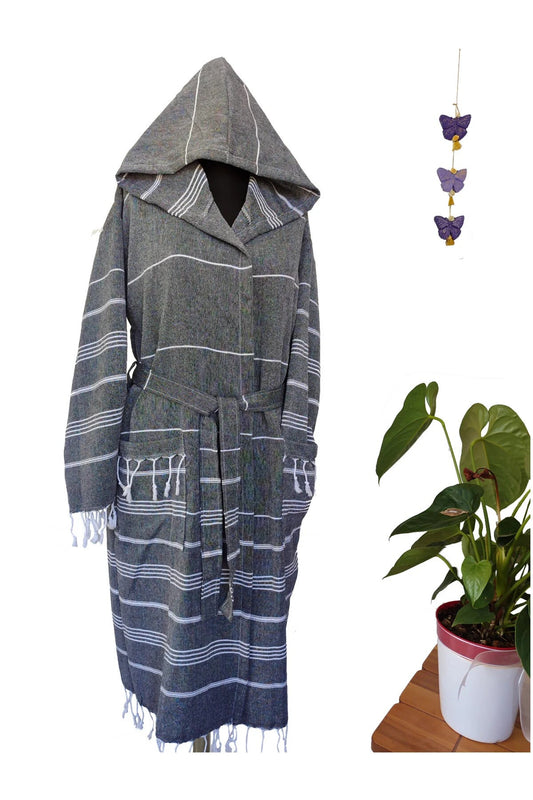 Basic Layers Turkish Cotton Bathrobe for Men and Women – Hooded Soft Robe for Bath, Beach, Pool_Grey