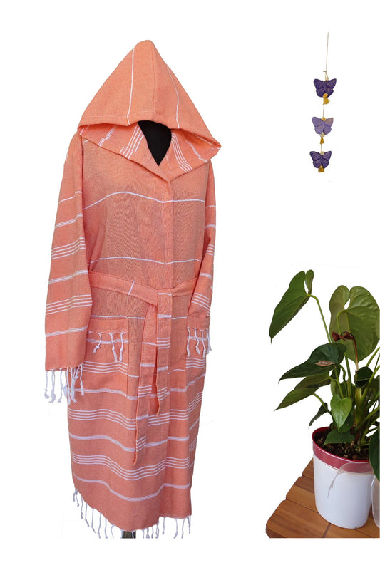 Basic Layers Turkish Cotton Bathrobe for Men and Women – Hooded Soft Robe for Bath, Beach, Pool_Orange